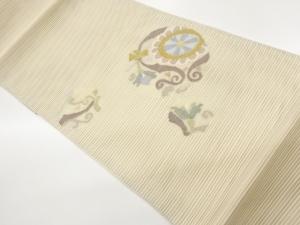 絽綴れ丸文に花唐草模様織出し袋帯